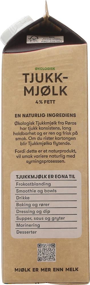 Rørosmeieriet Økologisk Tjukkmjølk fra Røros 4% fett