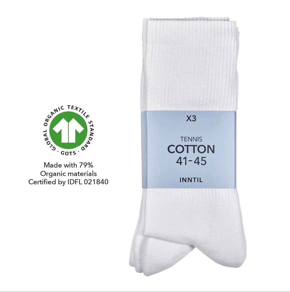 Inntil Tennissokker Hvit, str 41-45, 3 par