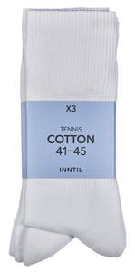 Inntil Tennissokker Hvit, str 41-45, 3 par