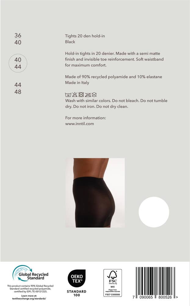 Inntil Strømpebukse Hold-In 20 DEN Sort, str. 40-44, semi-matt