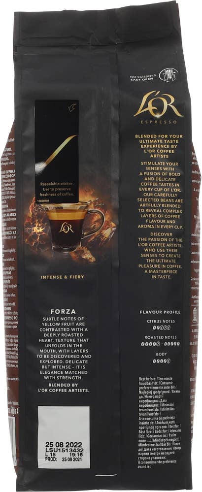 L'Or Espresso Forza 100% Arabica Intensitet, hele bønner