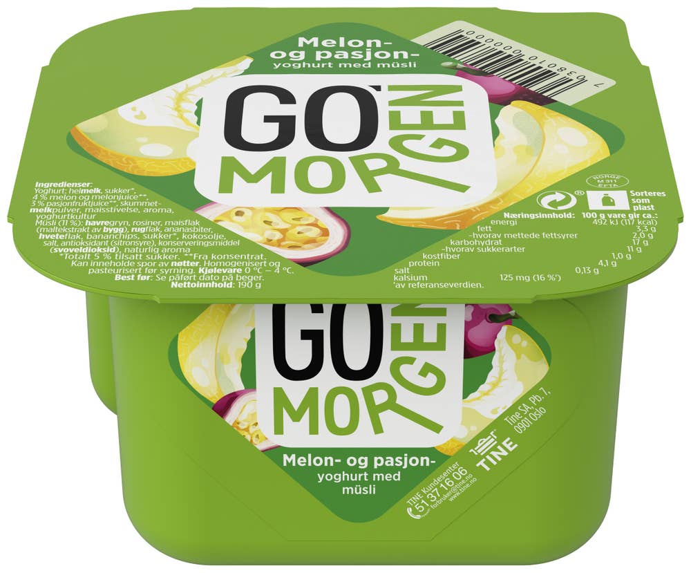 Go'morgen melon- og pasjonyoghurt Med granola, 190 g