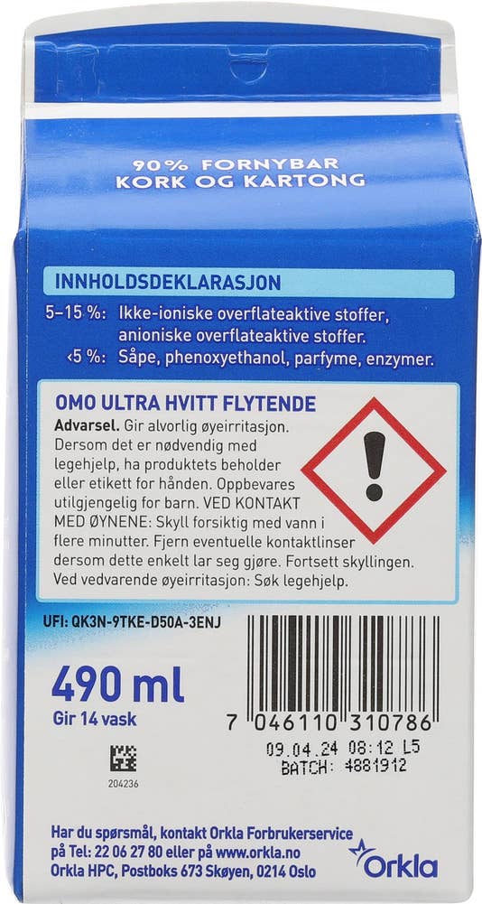 Omo Ultra Hvitt Flytende Refill