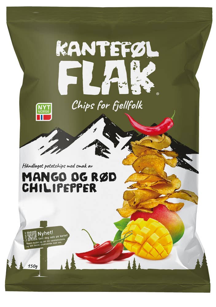 Kantefølflak Chips med mango og chili