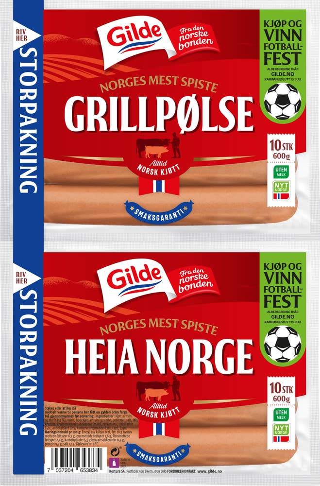 Gilde Grillpølser 2 Pk 2x600g