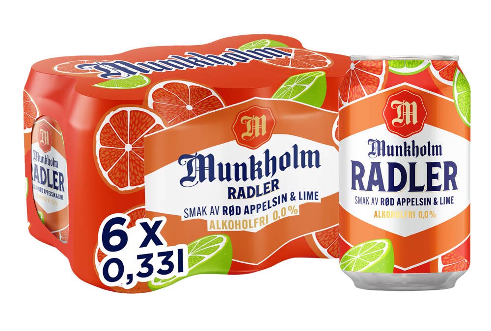 Munkholm Radler Rød appelsin & lime 6x0,33l