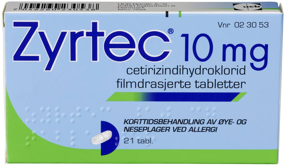 Zyrtec allergitabletter 10 mg, filmdrasjerte tabletter