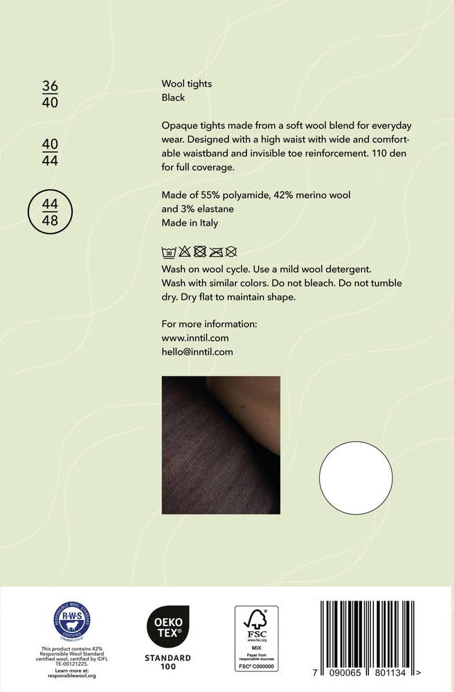 Inntil Ullstrømpebukse Sort, str 44-48