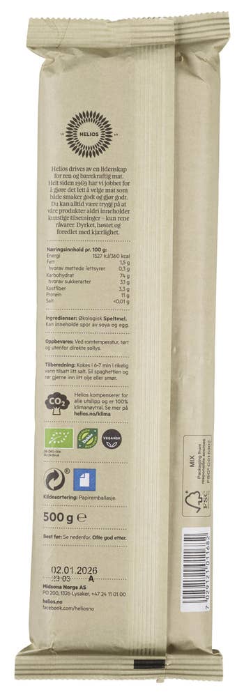 Helios Økologiske spelt-spaghetti
