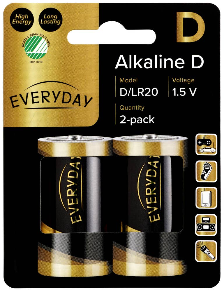 Everyday Batterier D/LR20 Alkaliske, 1.5 V