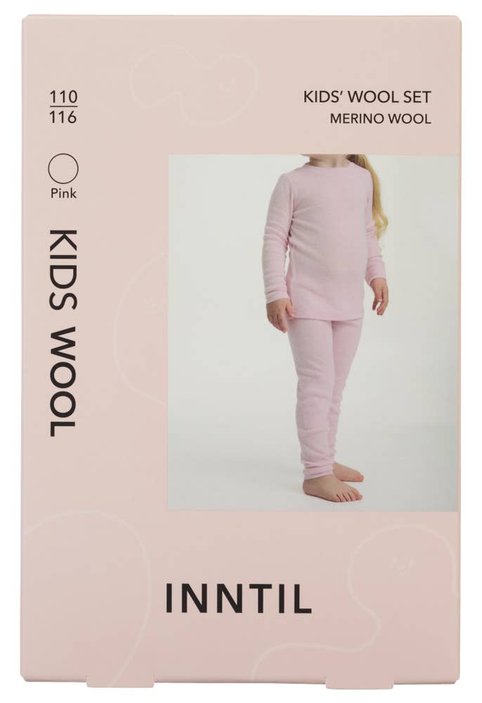 Inntil Ullsett til barn i 100% merinoull Rosa, str 110-116