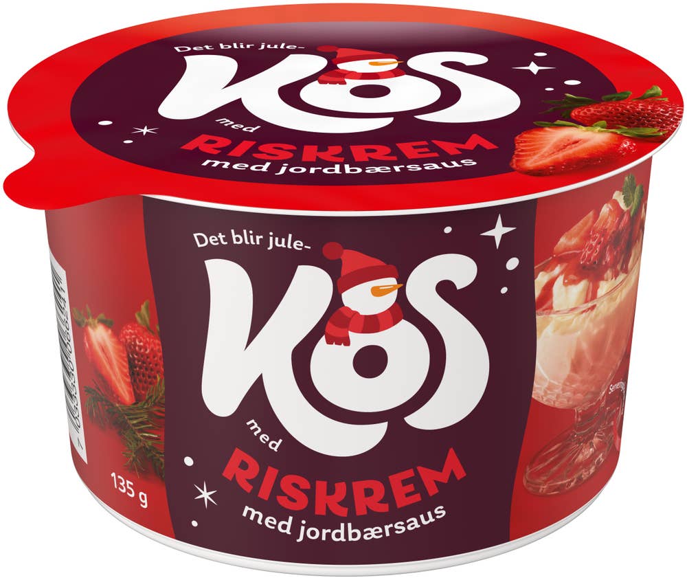 KOS Riskrem Med jordbærsaus