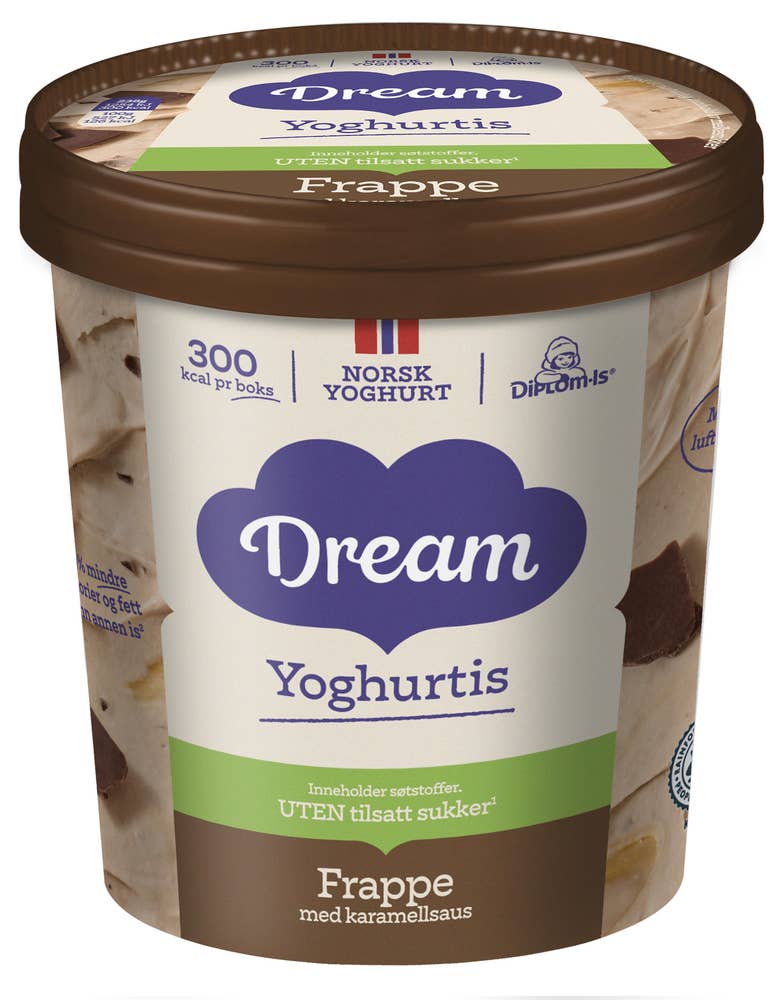 Dream Yoghurtis frappe Med karamellsaus, uten sukker