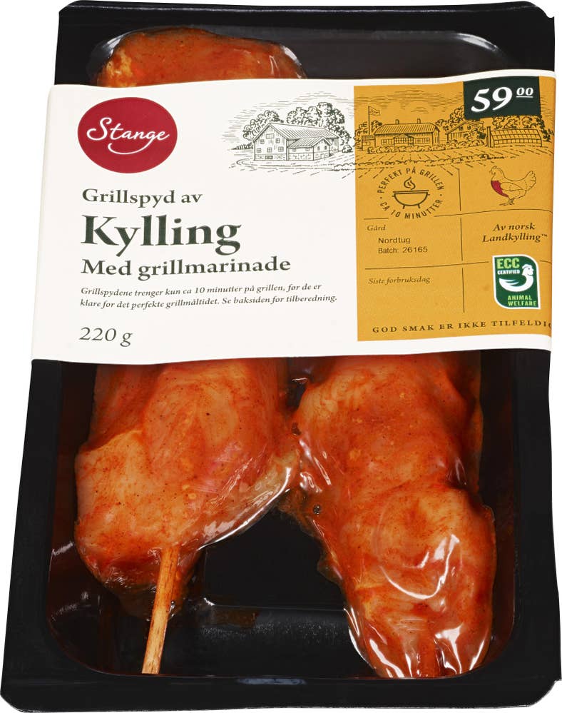 Stange Grillspyd av kylling med grillmarinade