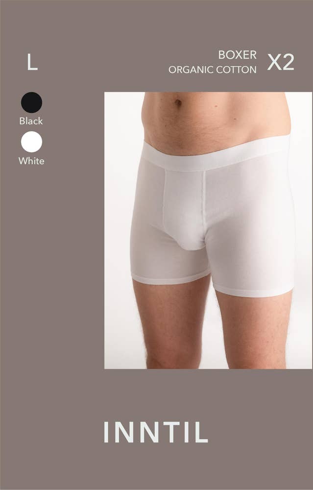 Inntil Bokser i økologisk bomull Sort og hvit, str. L