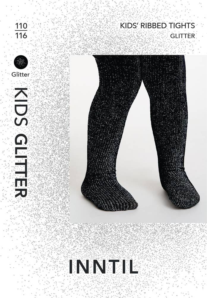 Inntil Sorte glittertights til barn str 110-116