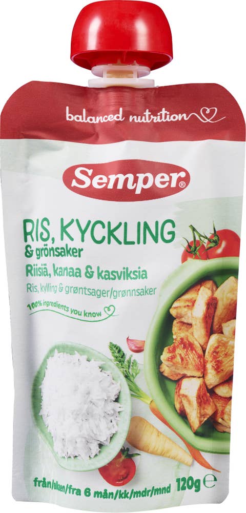 SEMPER Ris, kylling og grønnsaker Fra 6 mnd