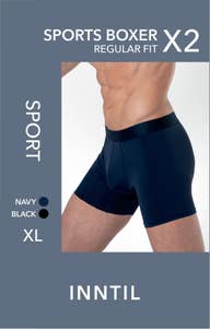 Inntil Sportsbokser Sort, Str L, 2 stk