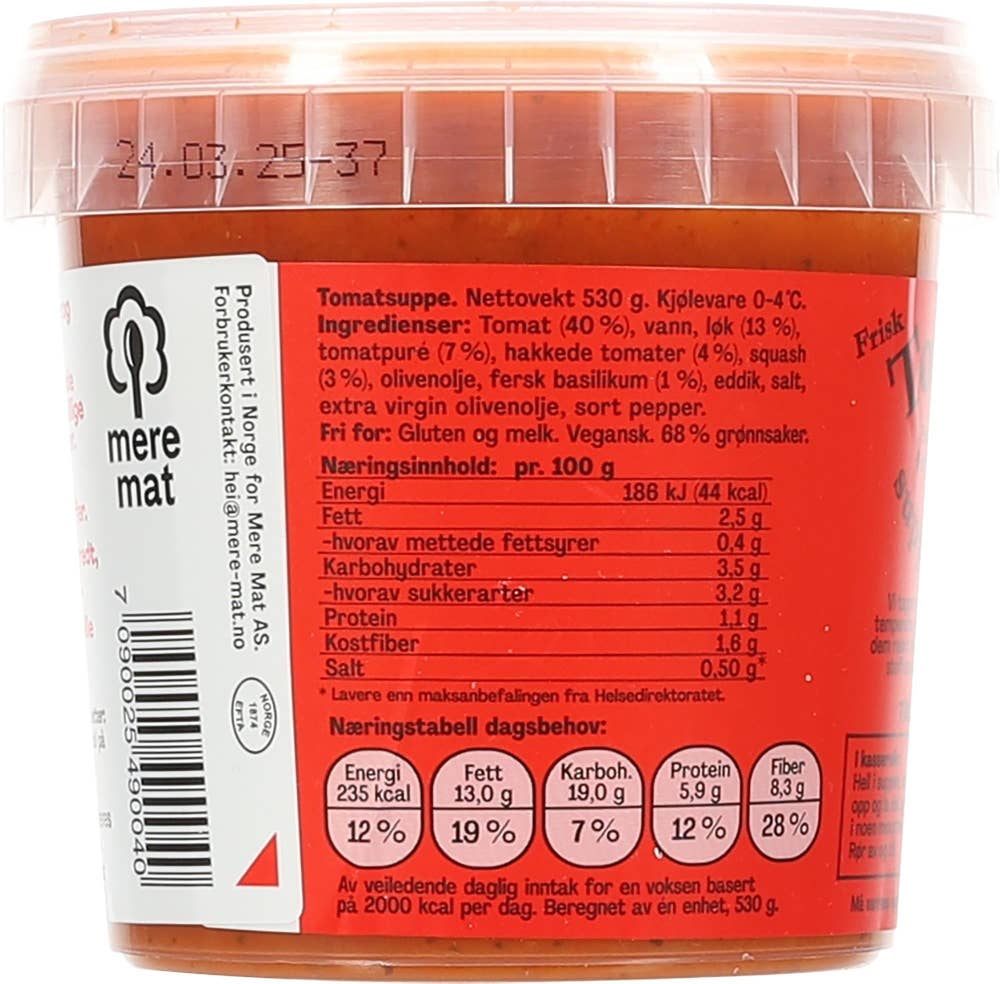 Mere Mat Suppe med tomat, squash og basilikum