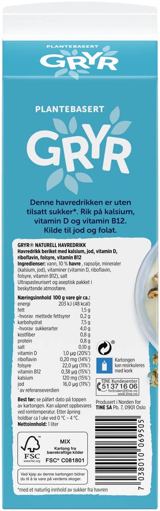 TINE Gryr naturell havredrikk