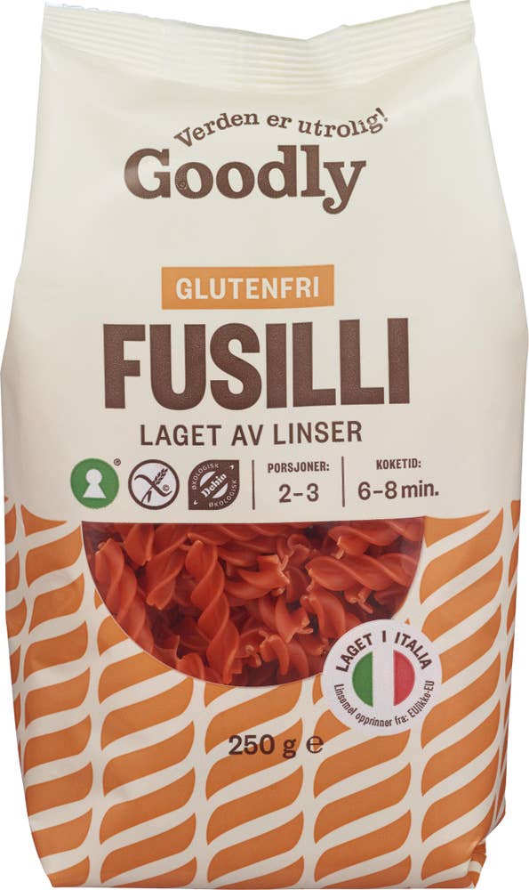 Goodly Linsepasta fusilli Glutenfri og økologisk