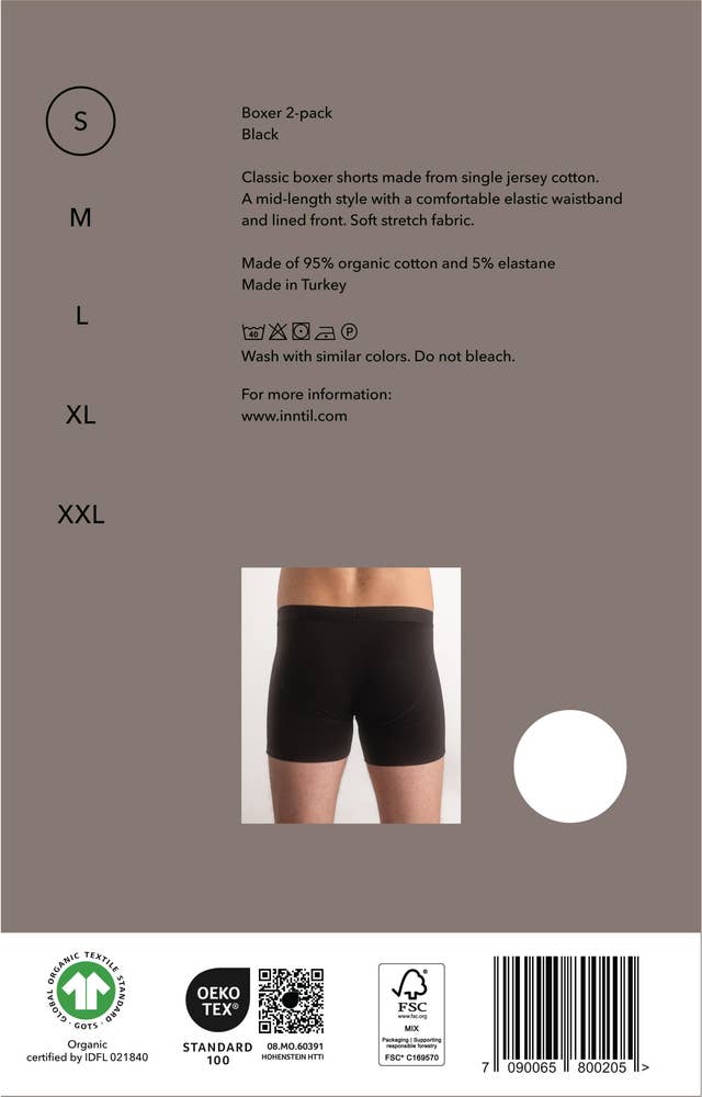 Inntil Bokser i økologisk bomull Sort, Str. S