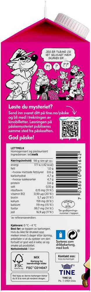 Tine Lettmelk 1% fett