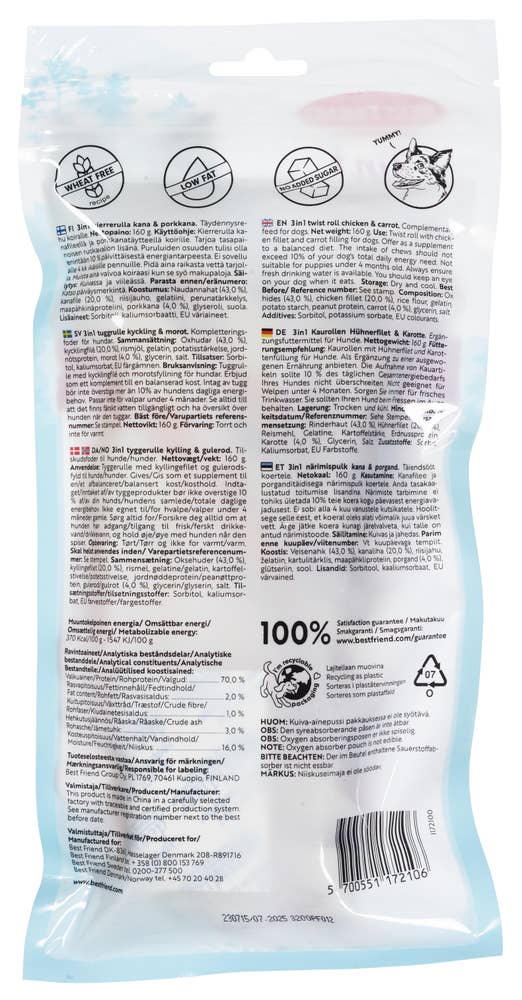 Best Friend Tyggerulle 3in1 kylling og gulrot 3stk