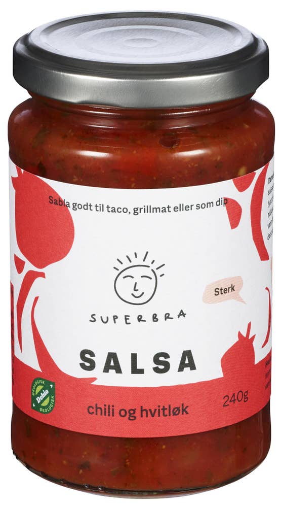 Superbra Salsa sterk chili og hvitløk Økologisk