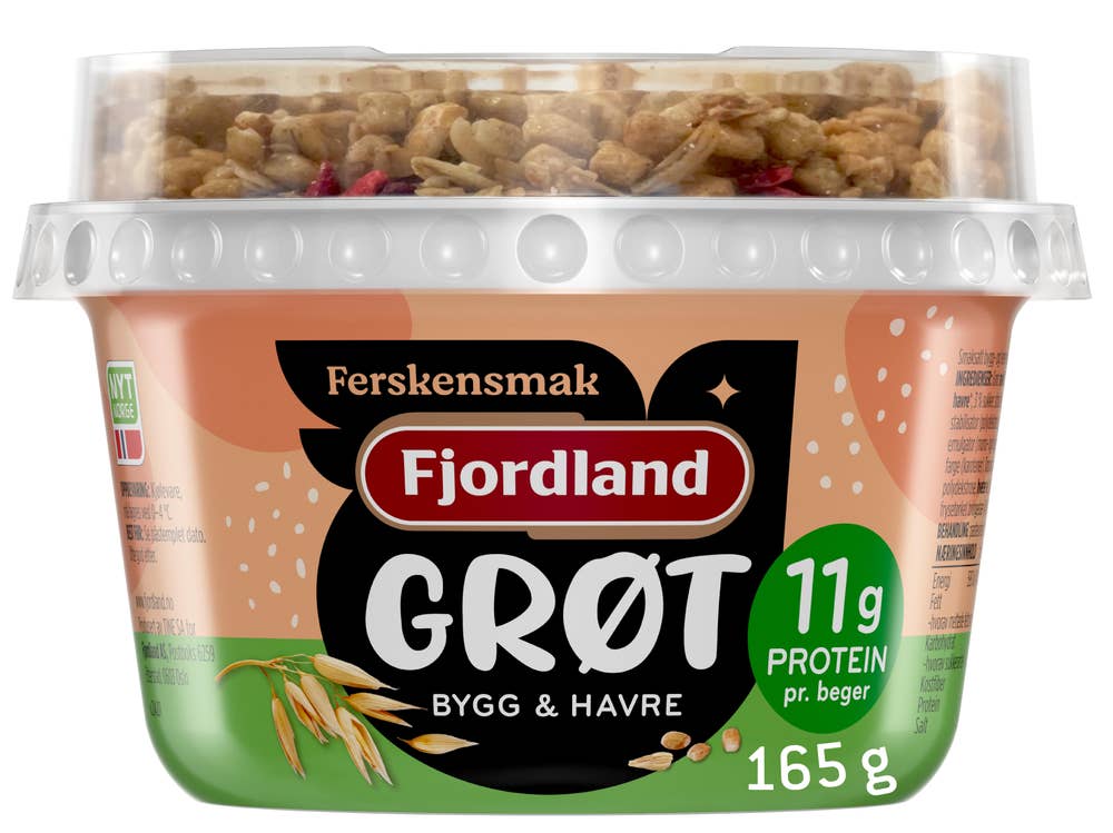 Fjordland Grøt med ferskensmak og topping