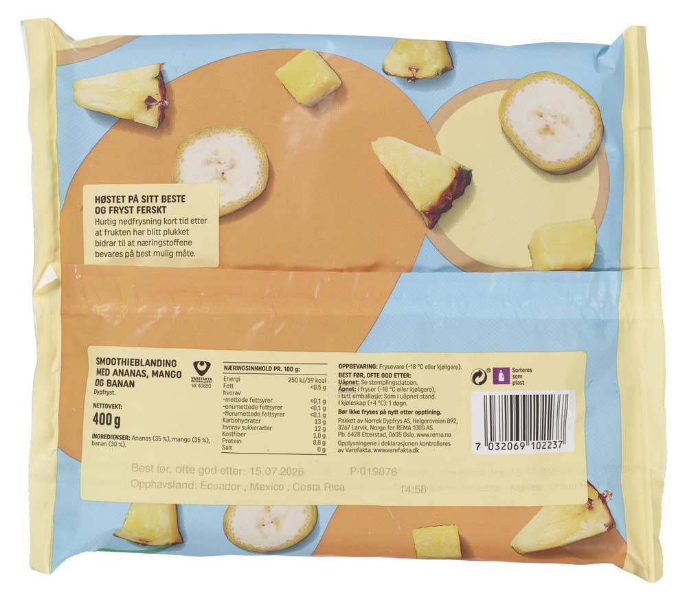 R Smoothieblanding Ananas, mango og banan