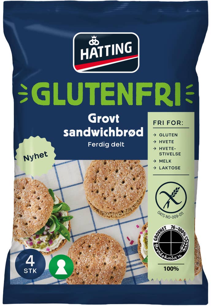 Hatting Glutenfri Grovt Sandwichbrød 4 stk