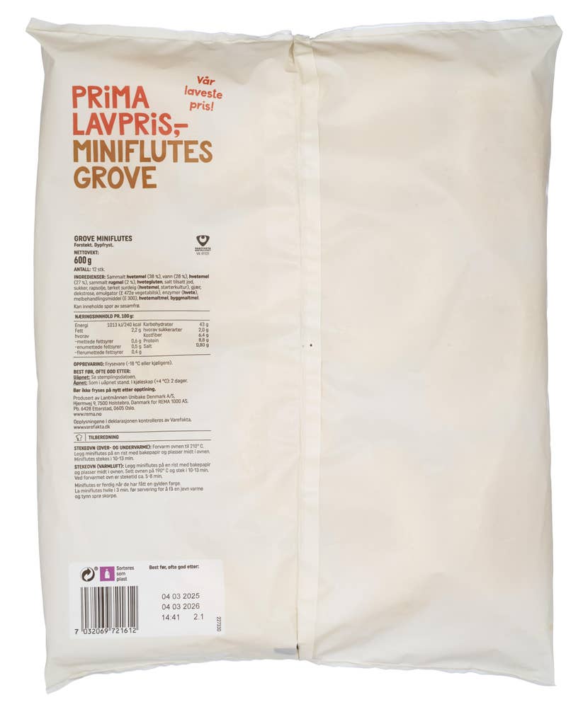 Prima Lavpris Miniflutes Fullkorn 12x50g