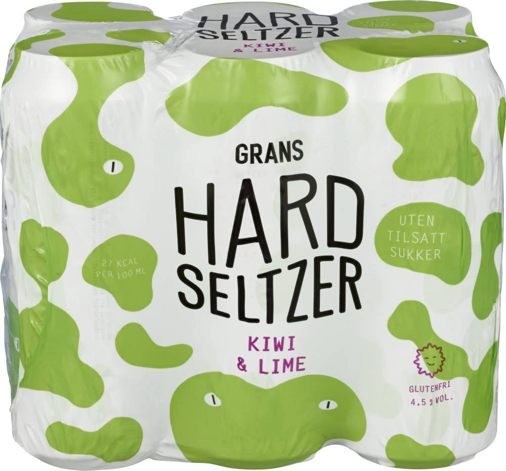 Grans Bryggeri Hard seltzer kiwi & lime 6x0,5 l