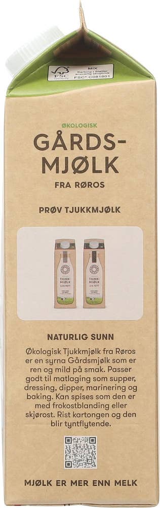 Rørosmeieriet Lett Økologisk Gårdsmjølk ikke Homogenisert