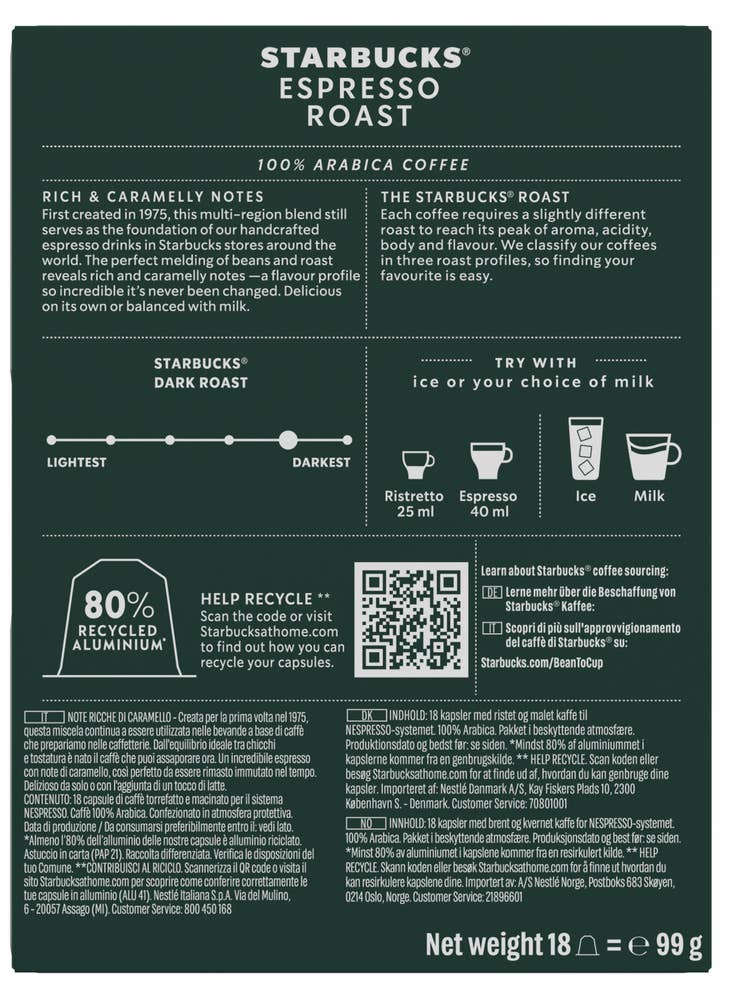 Starbucks Espresso Roast multipack 18 kapsler, intensitet 11