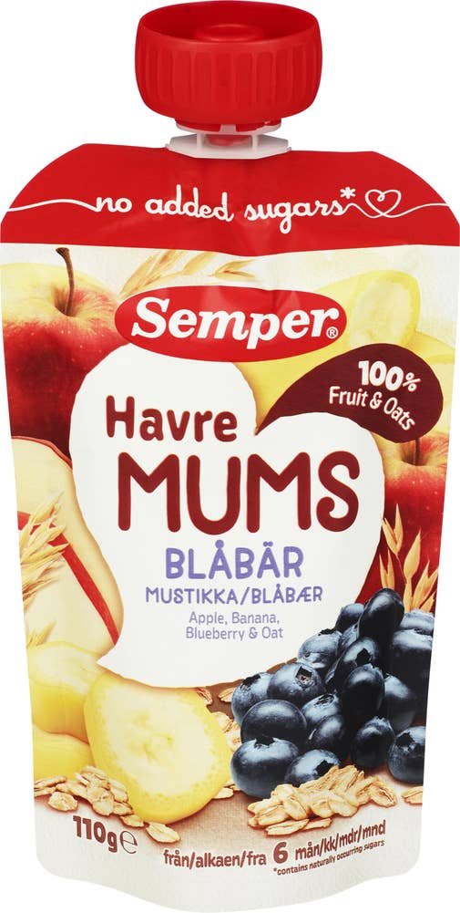 SEMPER Fruktmums med havre og blåbær Fra 6 mnd