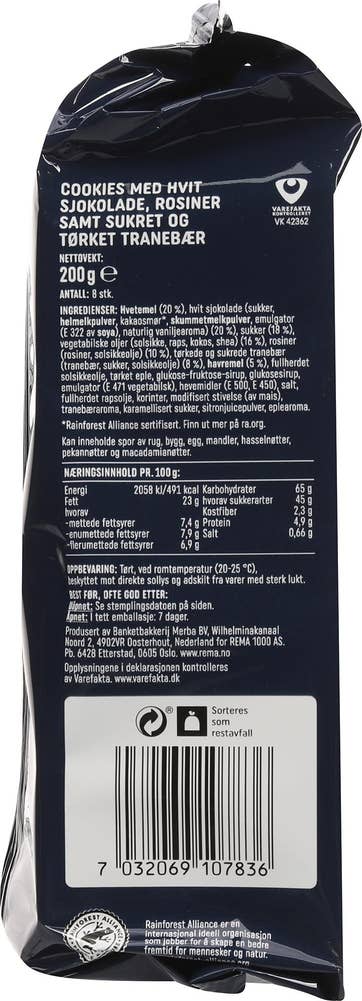 R Cookies med hvit sjokolade og tranebær