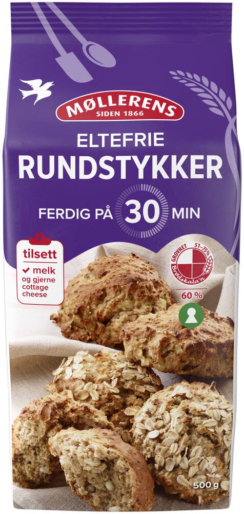 Norgesmøllene Eltefrie rundstykker på 30 min