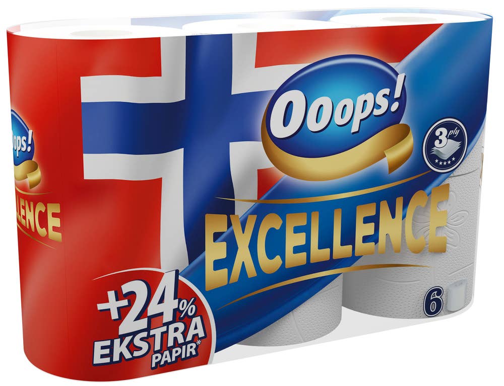 Ooops! Excellence toalettpapir 3 lag, 6 stk
