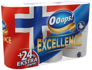 Ooops! Excellence toalettpapir 3 lag, 6 stk