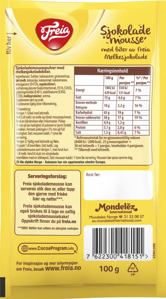 FREIA Sjokolademousse Med biter av Freia melkesjokolade