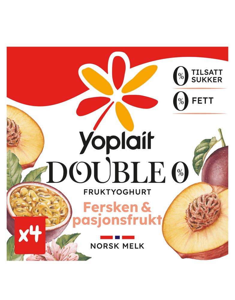 Yoplait Double 00% Fersken&Pasjon, 4x125g