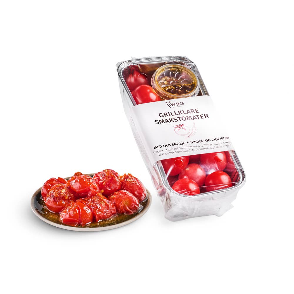 Grillklare småtomater med paprika- og chiliflak