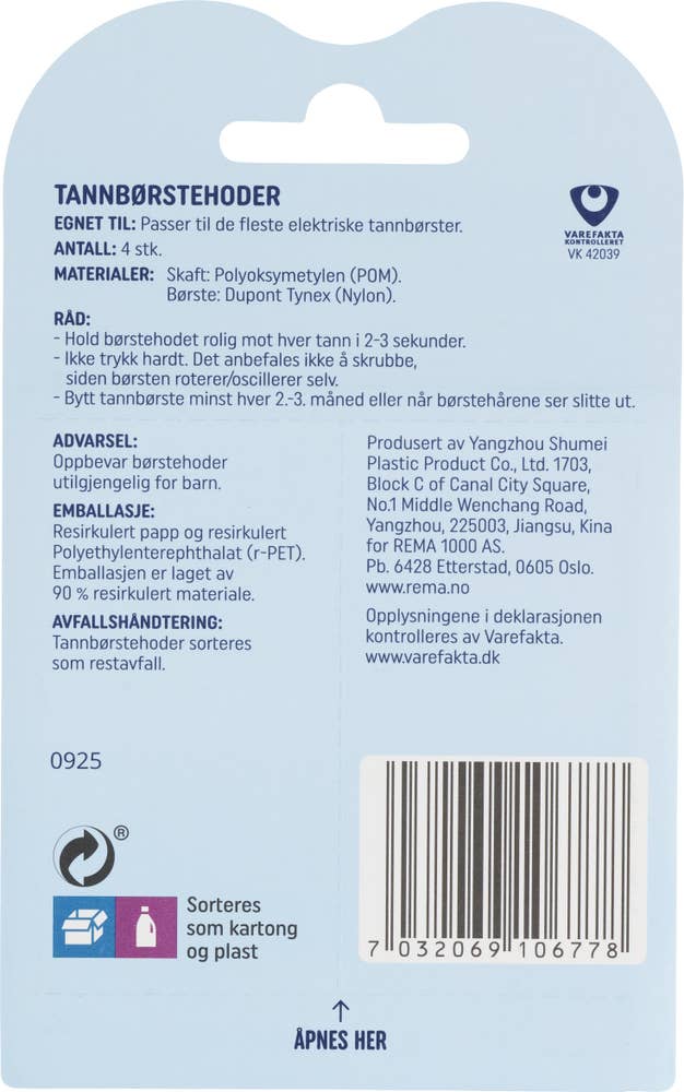 R Tannbørstehoder 4 pk universal