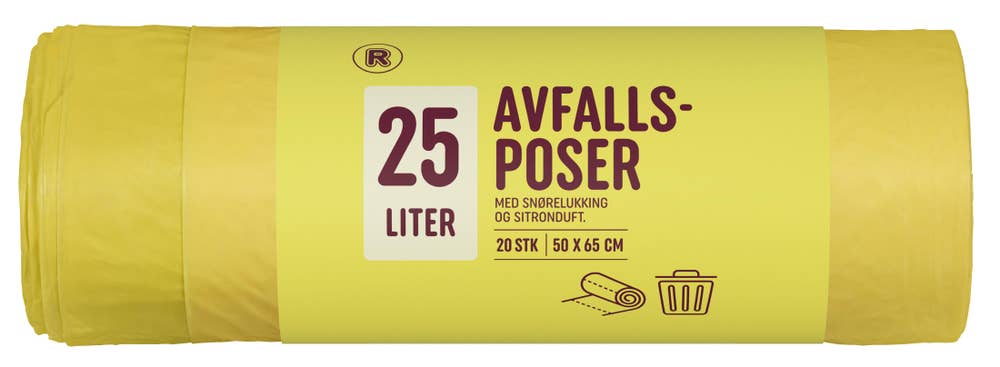 R Avfallspose med snøring og sitronduft 25l, 80% resirkulert plast