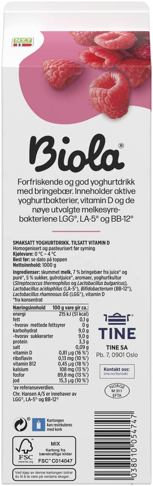 TINE Biola® yoghurtdrikk bringebær