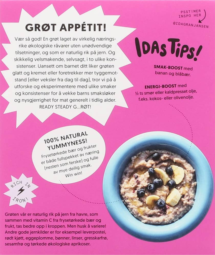 Grogro Pulvergrøt Chunky med havre, kokos, eple og solbær, fra 6 mnd.