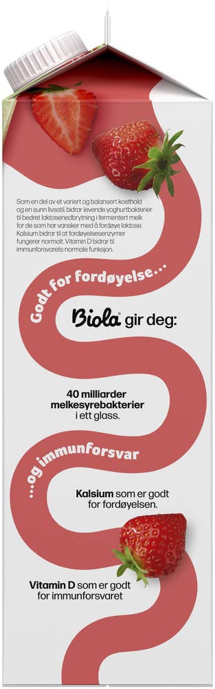 TINE Biola® yoghurtdrikk jordbær & rabarbra Uten Tilsatt Sukker
