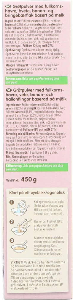 Nestlé Min Fullkornsgrøt bringebær og banan fra 6 mnd